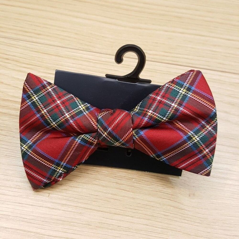 TOMMY HILFIGER Mens Bow Tie Red Plaid Pre-Tied Adjustable Bowtie